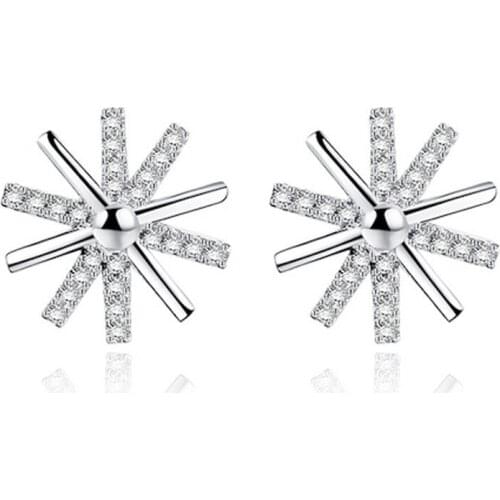 100% 925 sterling silver new arrival sunflower shiny crystal ladies`stud earrings birthday gift wholesale jewelry drop shipping