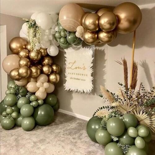 102pcs Avocado Green Balloons Garland Arch Kit Retro Green Metal Gold Latex Globos Baby Shower Kids Birthday Party Decoration