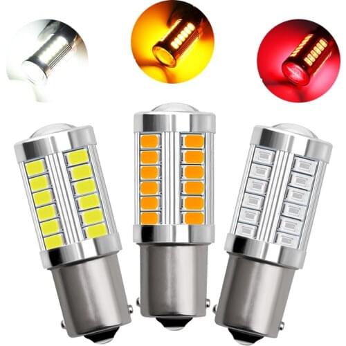 2Pcs 1156 1157 Led Bulb BA15S P21W 33 LED 5630 5730 SMD Car Tail Bulb Brake Lights Auto Reverse Lamp Red White Yellow Color