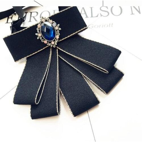 20Pcs Black Tie Bow Brooch Fabric Crystal Flower Pins And Brooches Accessories Ladie Bowtie Broaches Pin Badge For Women Men