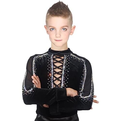 2018 Discount New Latin Dance Tops for Children Black Shirt Ballroom Boy Male Latino Infantile Professional Chacha Fashion N7007