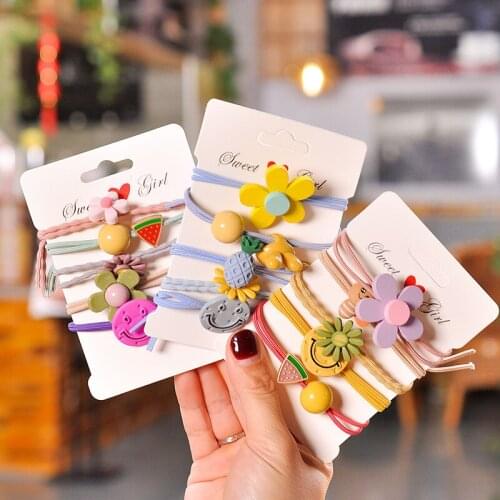 5Pcs/set Cute Cartoon Flower Princess Scrunchie Children Girls Kid Elastic Hair Rubber Bands Accessories Tie Hair Rope Headdress