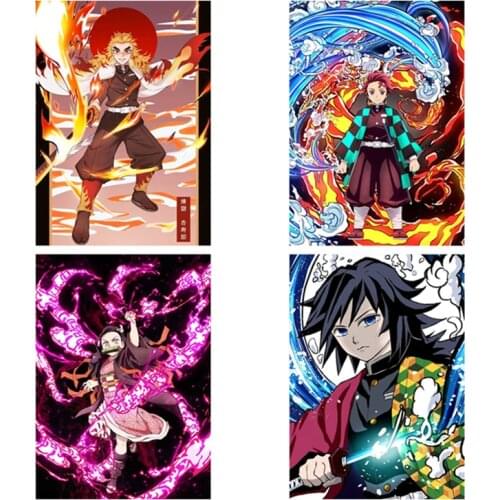 A3 Japanese Anime Demon Slayer Fabric Cloth Poster Tanjirou Nezuko Tomioka Kochou Character Posters Home Wall Door Decoration