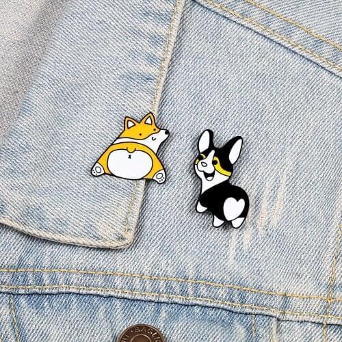 Cute Corgi Pins Dog Butt Brooches Funny Puppy Lapel pins Collar Male Jackets Gift Badge Enamel Metal Button Brooch Women Jewelry