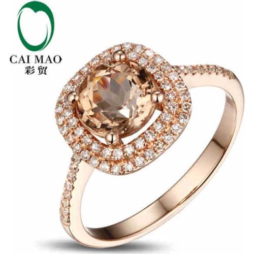 CaiMao 14KT/585 Rose Gold 1.42 ct Natural Morganite & 0.30 ct Round Cut Diamond Engagement Gemstone Ring Jewelry