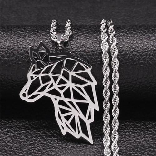 2021 Stainless Steel Chain Necklaces Silver Color Long Geometry Wolf Necklace Pendant Jewelry acero inoxidable NXH119S01