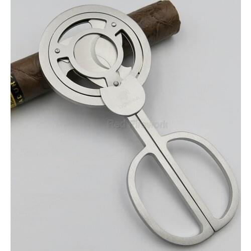 COHIBA Stainless Steel Triple Blade Cuban Cigars Scissors Sharp Staright Cut Cigar Cutter Golden with gift box High Grade