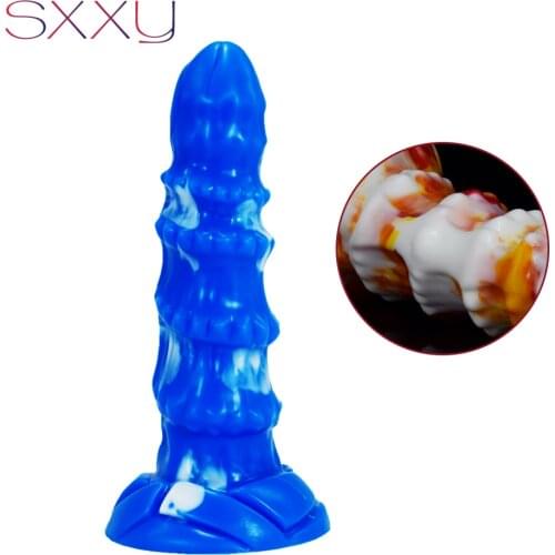 SXXY Ripple Dildo Triple Anal Beads Anus Butt Plug Flirting Fetish Sex Toy Animal Penis With Suction Cup for Lesbian Masturbate