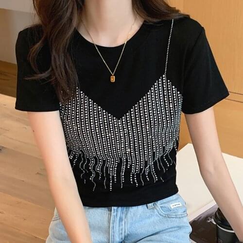 Diamonds T Shirt Women Tops Summer 2021 Short Tshirts Korean Fashion Casual O-Neck Short Sleeve Tee Shirt Femme Poleras Mujer