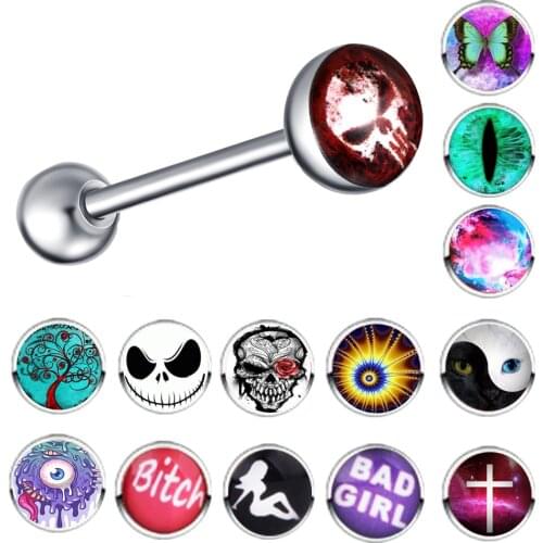 Surgical Steel Metal Tongue Rings Barbells Funny Nasty Wordings Picture Logo Signs 14g - Length 5/8" Straight Women Nipple Bar