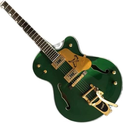 Made Exclusively. Custom Grand Gret Semi Hollow Jazz Green Electric Guitar Free Delivery