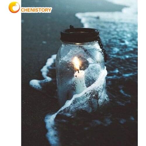 CHENISTORY Picture By Numbers For Adults Beginner Candle Bottle On Ocean Scenery Painting By Number HandPainted Wall Artcraft