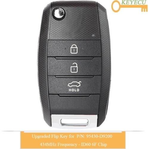 KEYECU Upgraded Flip Remote Control Key for Kia Sportage 2016 2017, Fob 3 Buttons - 434MHz - ID60 6F Chip - P/N: 95430-D9200