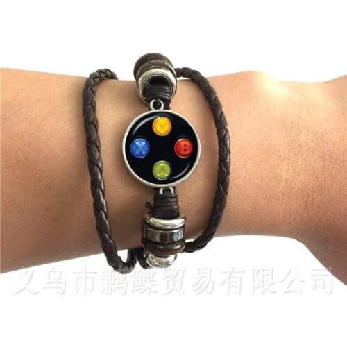 Creative Jewelry Picture Bracelet Geeky Perfect Gift Idea Men Video Game Controller Man 20mm Glass Black/Brown Leather Bangl