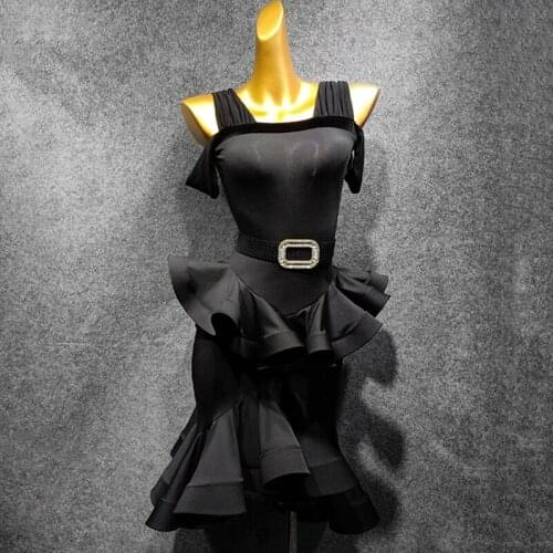 Latin Dance Dress Female Autumn And Winter New Adult Practice Dress Fish Bone Mosaic Skirt Rumba Dance Costume Latin Dress B1137