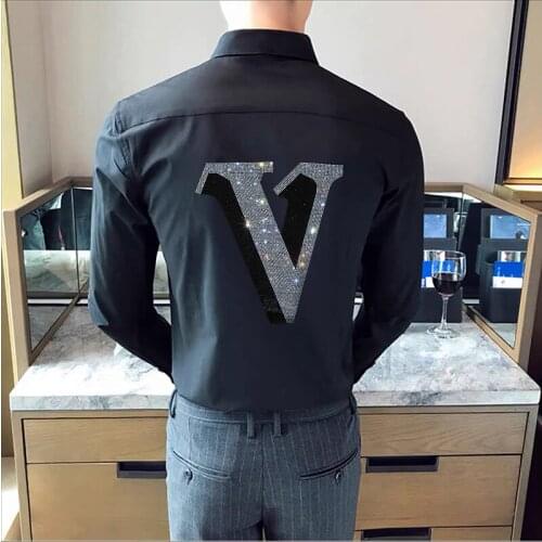 2021 Spring Simple Solid Color Hot Diamond Style Autumn Mens T-Shirt Long-Sleeved Office Pure Cotton Button Tops