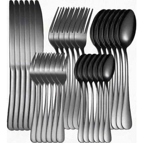 Black Tableware Stainless Steel Cutlery Set Forks Knives Spoons Kitchen Dinner Set Fork Spoon Knife Gold Dinnerware Set 30 Pcs