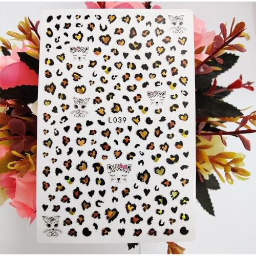 New Sexy Leopard 3D Nail Stickers Love Heart Cute Cat Nail Art Decor Sliders Foil Manicure Accessories Tips Stickers for Nails