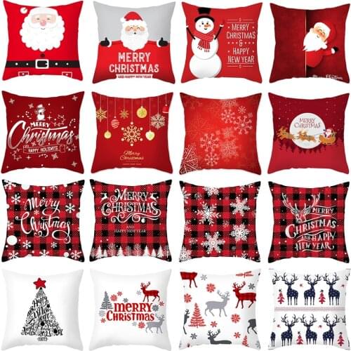 Red Pillowcase 45cm Christmas Cushion Cover Christmas Decor For Home Polyester Pillowcase Printed Cushion Covers For Sofa 2020