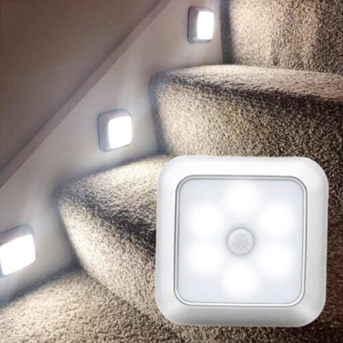 NEW New PIR Body Motion Sensor Activated Battery Night Light 6 LEDs Cabinet Light Wall Lamp for Home bedside Stairs Kitchen