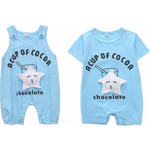 New 0-24M Newborn Toddler Baby Boy Cotton Suspenders Blue Jumpsuits Sleeveless Solid Strap Romper Outfits Short Overalls