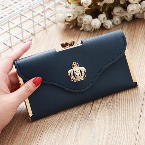New Korean Women Ms Wallet Long Fashion Clutch Diamond Buckle Coin Purse Card Holder Dinner Phone Bag Wallet with Zipper