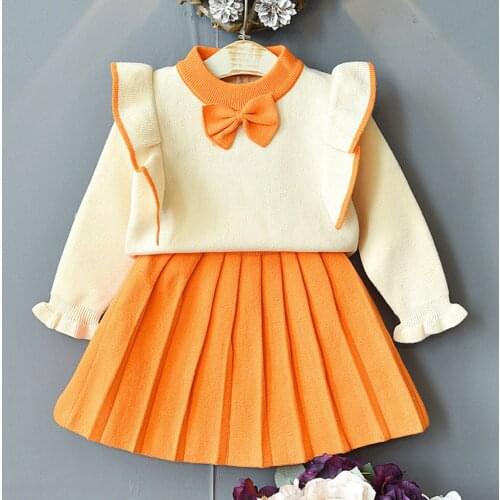 Christmas Outfits For Kids Ruffles Knitted Sweater + Skirt 2pcs Toddler Girl Winter Clothes Autumn Children Clothing Sets