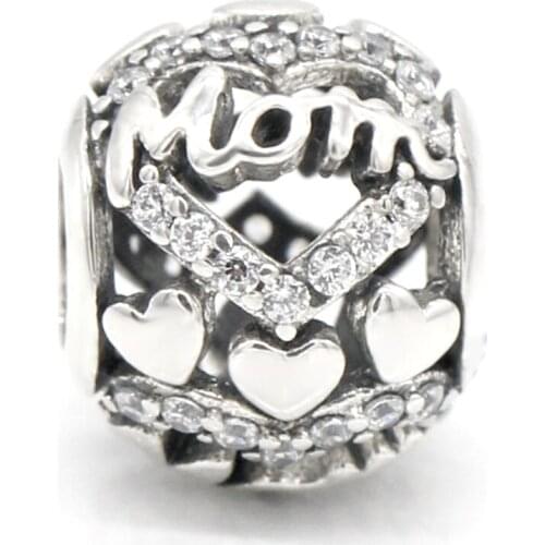 925 Sterling Silver Heart Shape Charm Fit Original Pandora Charms Bracelet Necklace for Grandma Family Jewelry Making