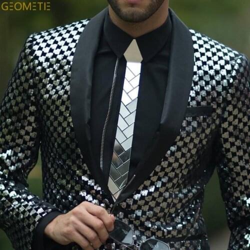 Acrylic Bling Plaid Necktie Silk Slim Fit Men Blazer Wedding Party Fashion Show Business Cravat Luxury Brand Handmade Jewelry