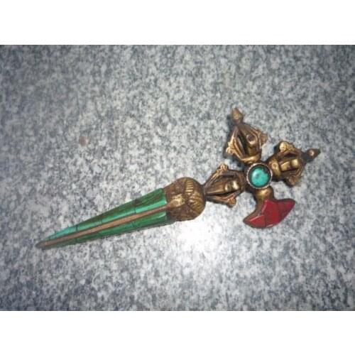 Rare old religious objects ---Buddha Vajra Dorje Kingkong Buddhist ritual apparatus, copper &turquoise , free shipping