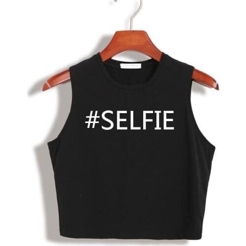 #SELFIE Letters Print Women Crop Top Summer Cotton Sexy Slim Hipster For Funny Top Tee Short Vest Whtie Black HH305-114