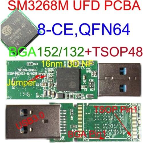 SM3268M UFD PCBA, TSOP48 & BGA152/132 pads,3268M USB3.0 FLASH DRIVE PCBA, DIY UDF Kits, SM326M AB QFN64 CONTROLLER, 8CE MAX