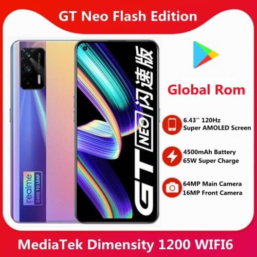 Original Realme GT Neo 5G Smart Phone MTK Dimensity 1200 6.43'' Super AMOLED Screen 4500mAh 50W Super Charge 120Hz 64MP Camera