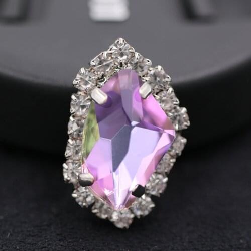 New arrival K9 Purple light glass rhinestones sew on sliver base crystal button with claw diy wedding decoration/clothing