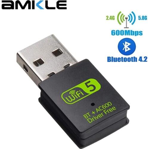 AMKLE 600Mbps WIFI USB Adapter Driver Free Bluetooth BT wifi USB dongle Dual Band LAN Ethernet Adapter USB Network Card