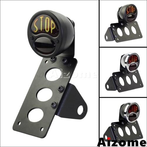 Motorcycle Vintage "Stop" Duolamp Brake Light License Plate Bracket 3/4" Axle Side Mount Tail Light For Harley Cafe Racer Bobber