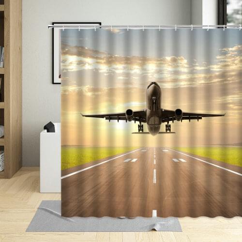Airplane Waterproof Bathroom Shower Curtain Drop Shipping Fighter Printing Bathtub Decor Curtains With Hooks Polyester Fabric
