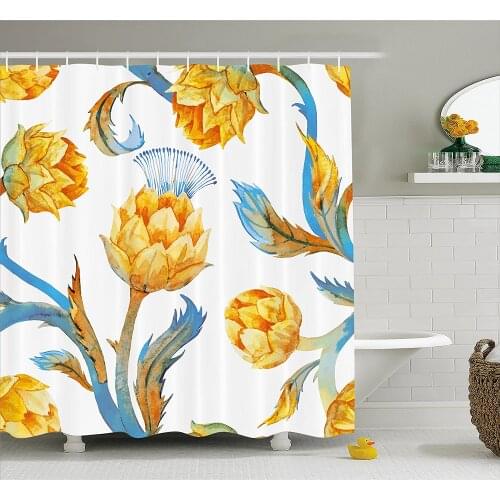 Artichoke Shower Curtain Abstract Colored Vegetables in Art Nouveau Watercolored Design Home Decoration Bathroom Curtains