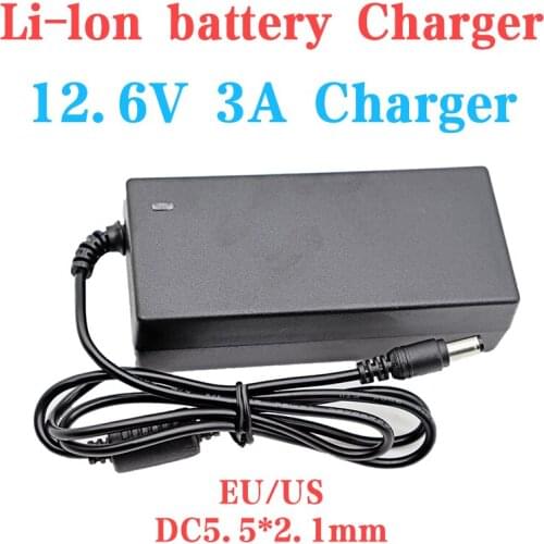 DC5.5*2.1mm 12.6V3A lithium battery charger 3S power charger for 11.1V12V lithium battery charging +100-240V US/EU AC power cord