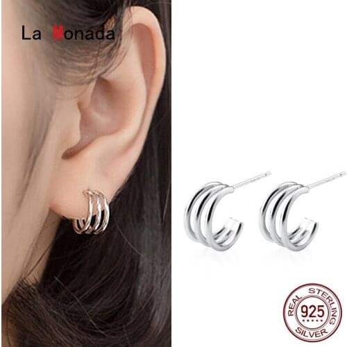 La Monada Ear Piercing Stud Earrings For Girls Women Silver 925 Line Hollow Silver Earrings 925 Sterling Silver Earrings Woman