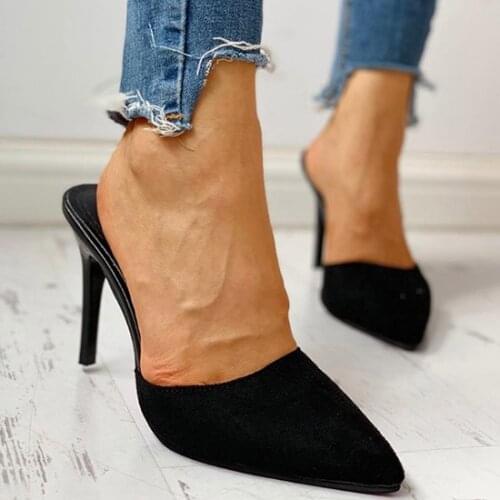 LIHUAMAO Sexy high heel women stilletto heels mules shoes pumps pointed toe party wedding ladies dress slip on shoes