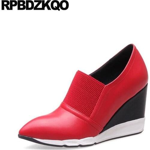 Casual 2017 Women Pumps 3 Inch Red Size 4 34 Pointed Toe Slip On Wedge Ladies Chinese Spring Fashion China New Autumn