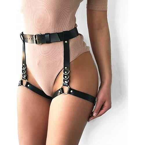 Punk Style Women Sexy Faux Leather Waistband Fringe Tassel Skirt Harness Gothic Garter Belt Hot Erotic Sexy Lingerie