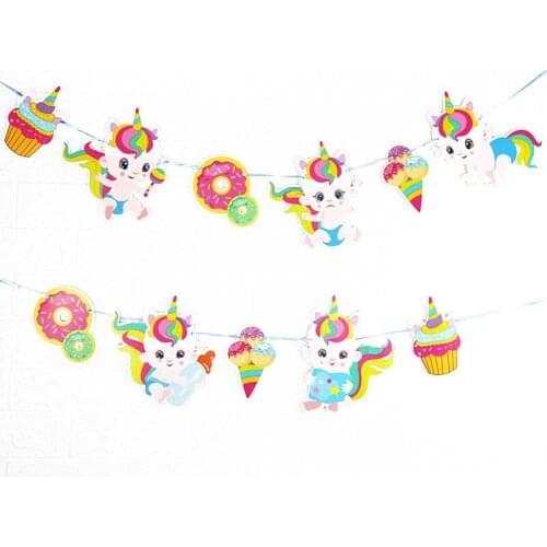 1 Set Kawaii Colorful Baby Donut Ice Cream Cake Banners for Kids Happy Birthday Baby Shower Baby 1st Bunting Party Decorations