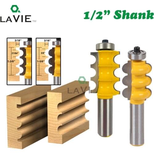 2pcs 12mm 1/2" Shank Triple Bead Column Molding Router Bit Set Line Tenon Woodworking Milling Cutter Tools for Wood MC03057