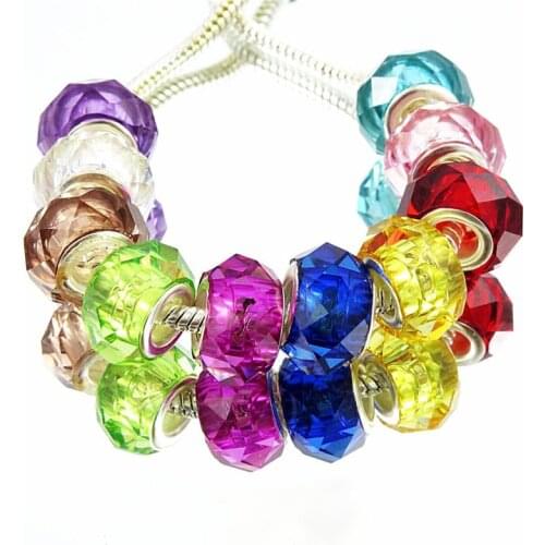 20pcs Big Hole European Beads Faceted Glass Beads Fit Pandora Bracelet Earring Beads Snake Chain Necklace for DIY Jewelry Making