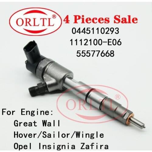 4 Piece 0445110293 Great Wall Nozzle 1112100-E06 Common Rail Injector 55577668 For Opel Insignia Diesel Sprayer 0445110293