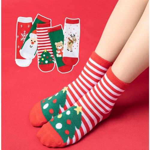 5 Pairs Cotton Winter Autumn Baby Girls Boys Kids Socks Children Terry Snowflake Elk Santa Claus Christmas Bear Gift Stuff