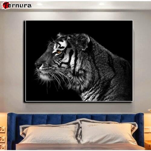 Animal rhinestone pictures Black white tiger diy diamond embroidery diamond painting full square round drill mosaic art decor