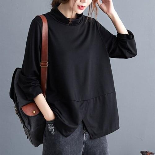2021 Spring New Korean Fashion Womens Turtleneck T-Shirt Long Sleeve Top Elegant Shirt Black Patchwork Plus Size Women Clothing